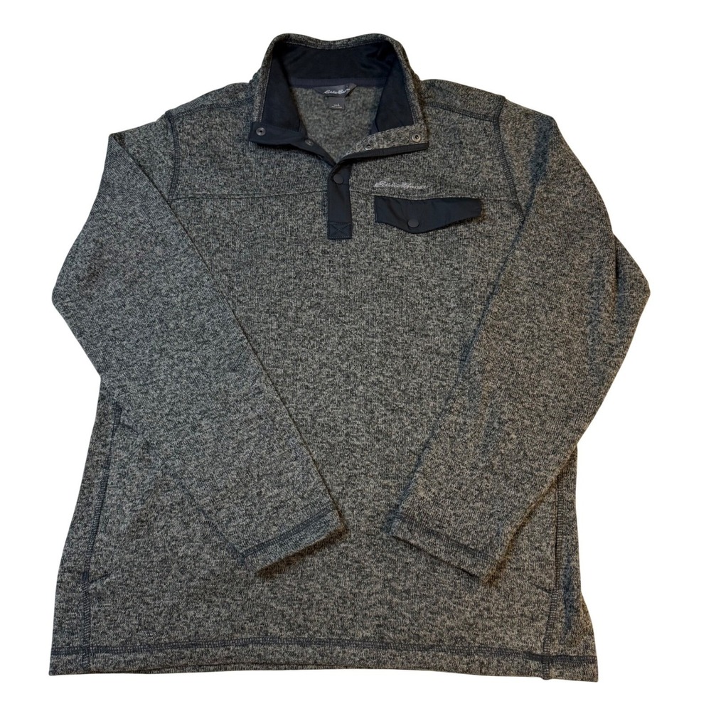 Eddie Bauer Men's Heather Gray Fleece Snap Neck Pullover Sweater Size L - Picture 2 of 9
